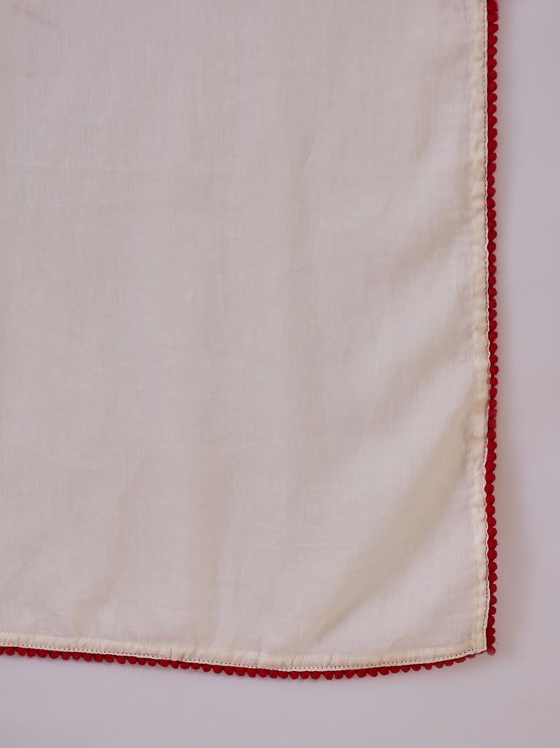 Embroidered Shoulder Straps Straight Kurta With Trousers & Dupatta