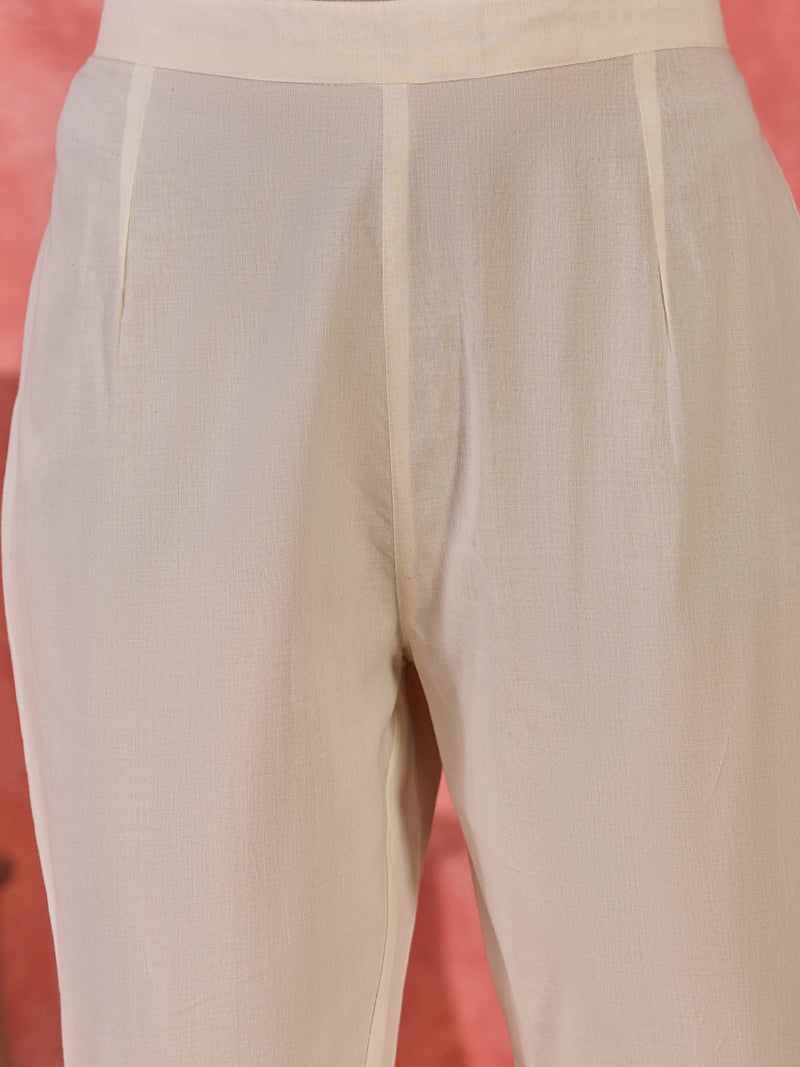 Pure Cotton Shoulder Straps Straight Kurta With Trousers & Dupatta