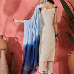 Pure Cotton Shoulder Straps Straight Kurta With Trousers & Dupatta
