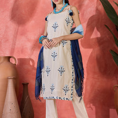 Pure Cotton Shoulder Straps Straight Kurta With Trousers & Dupatta