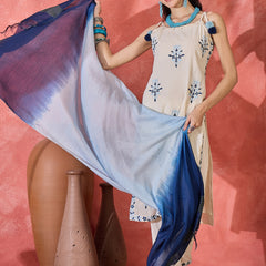Pure Cotton Shoulder Straps Straight Kurta With Trousers & Dupatta