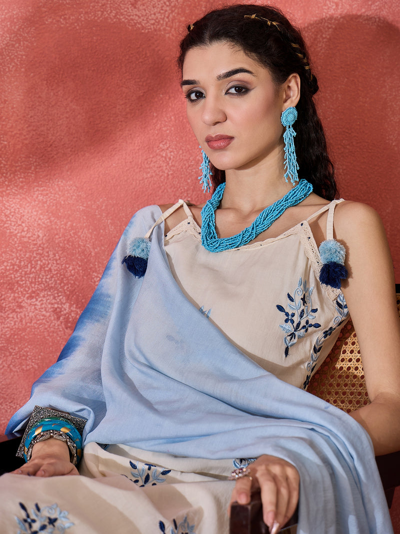Pure Cotton Shoulder Straps Straight Kurta With Trousers & Dupatta