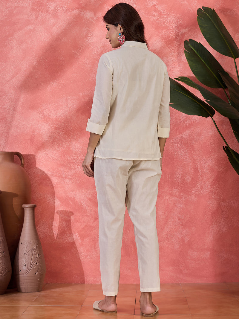 Pure Cotton Embroidered Shirt With Oant Co-Ords Set