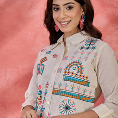 Pure Cotton Embroidered Shirt With Oant Co-Ords Set