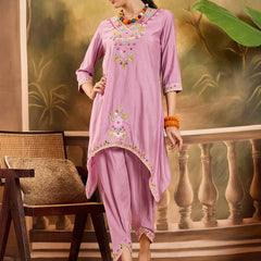 Floral Embroidered V-Neck Tunic With Dhoti Pant Co-Ords Set