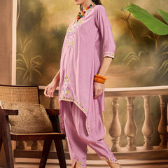 Floral Embroidered V-Neck Tunic With Dhoti Pant Co-Ords Set
