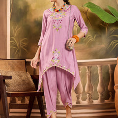 Floral Embroidered V-Neck Tunic With Dhoti Pant Co-Ords Set