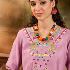 Floral Embroidered V-Neck Tunic With Dhoti Pant Co-Ords Set