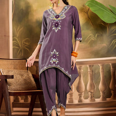 Floral Embroidered V-Neck Tunic With Dhoti Pant Co-Ords Set