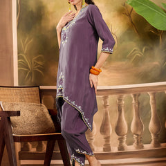 Floral Embroidered V-Neck Tunic With Dhoti Pant Co-Ords Set