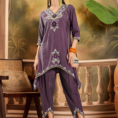 Floral Embroidered V-Neck Tunic With Dhoti Pant Co-Ords Set