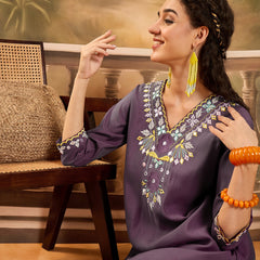 Floral Embroidered V-Neck Tunic With Dhoti Pant Co-Ords Set
