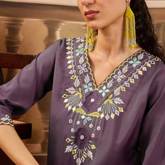 Floral Embroidered V-Neck Tunic With Dhoti Pant Co-Ords Set