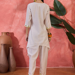 Floral Embroidered V-Neck Tunic With Dhoti Pant Co-Ords Set