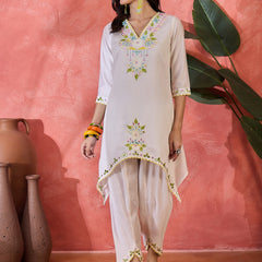 Floral Embroidered V-Neck Tunic With Dhoti Pant Co-Ords Set