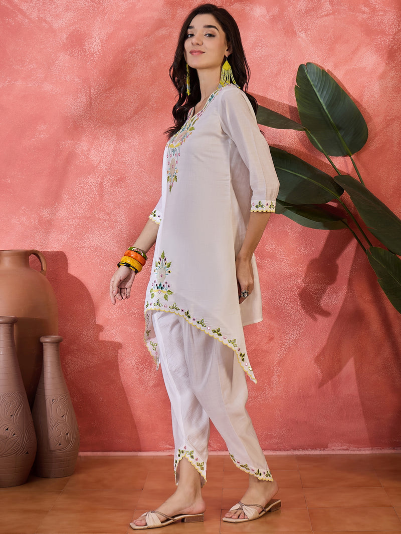 Floral Embroidered V-Neck Tunic With Dhoti Pant Co-Ords Set