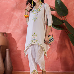 Floral Embroidered V-Neck Tunic With Dhoti Pant Co-Ords Set