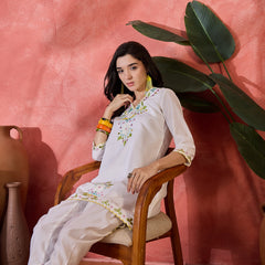 Floral Embroidered V-Neck Tunic With Dhoti Pant Co-Ords Set