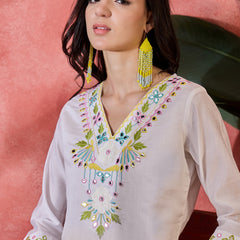Floral Embroidered V-Neck Tunic With Dhoti Pant Co-Ords Set