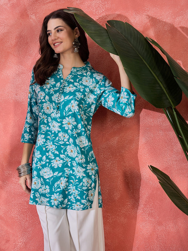 Floral Printed Straight Short Kurtis