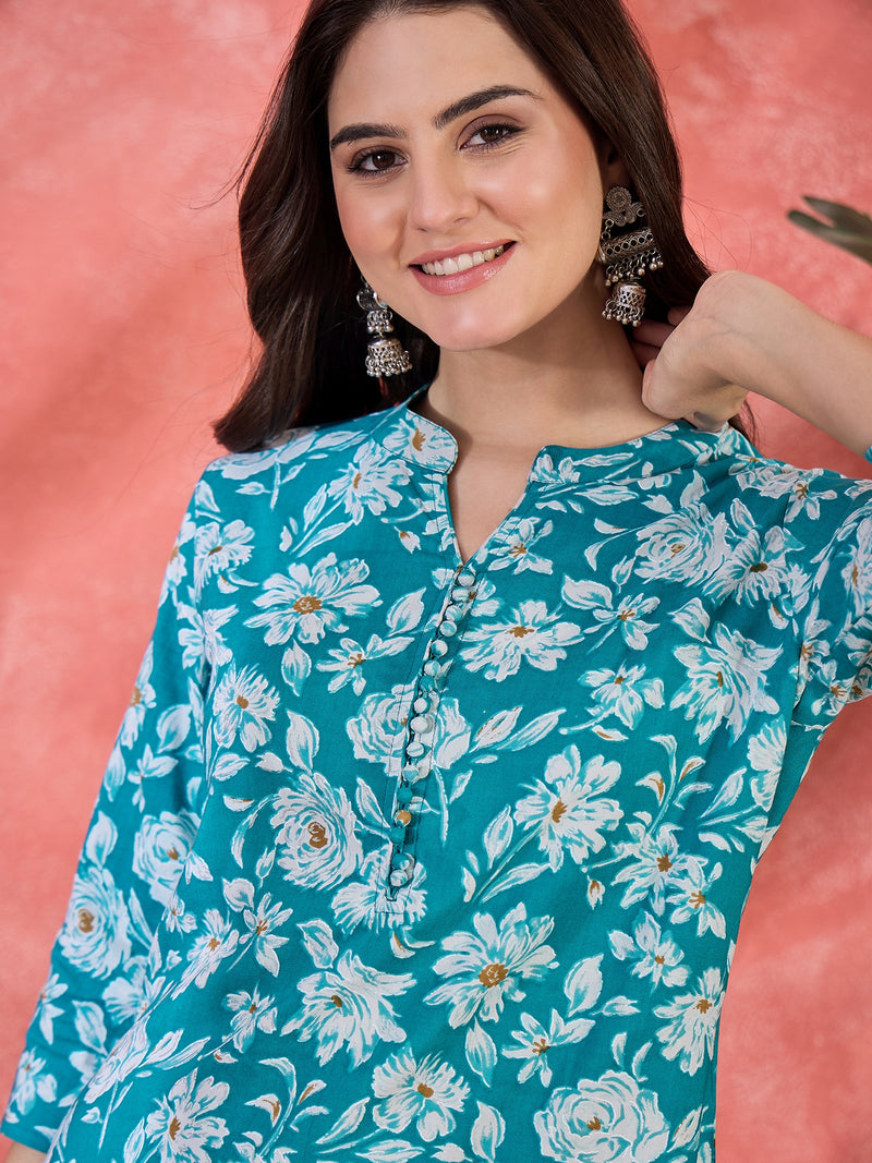 Floral Printed Straight Short Kurtis