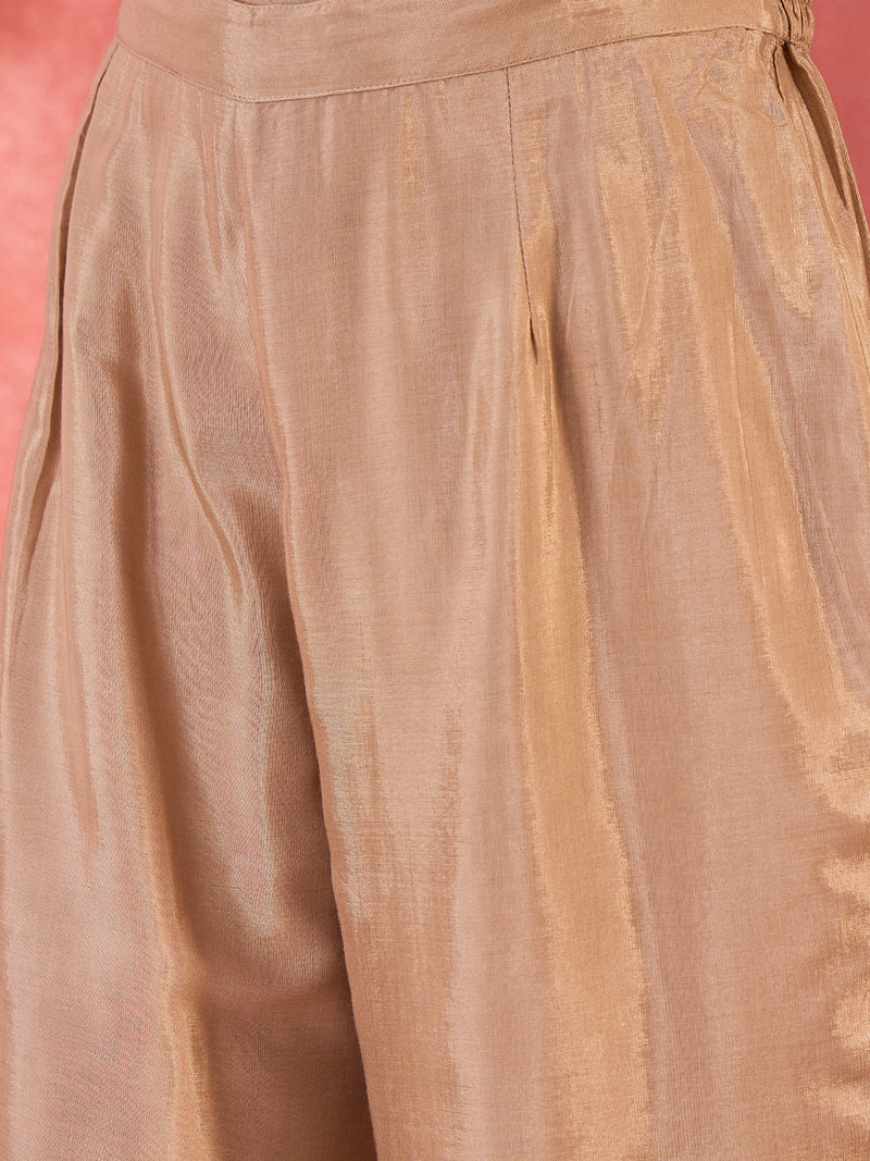 Beige Floral Embroidered Tunic With Pant Co-Ords Set