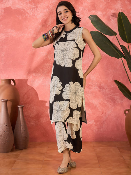Floral Printed Straight Kurta With Trousers
