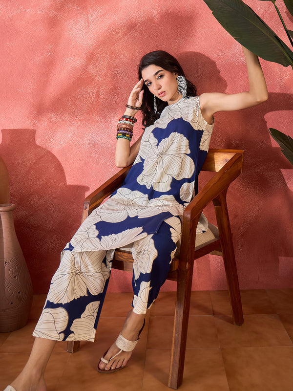 Floral Printed Straight Kurta With Trousers
