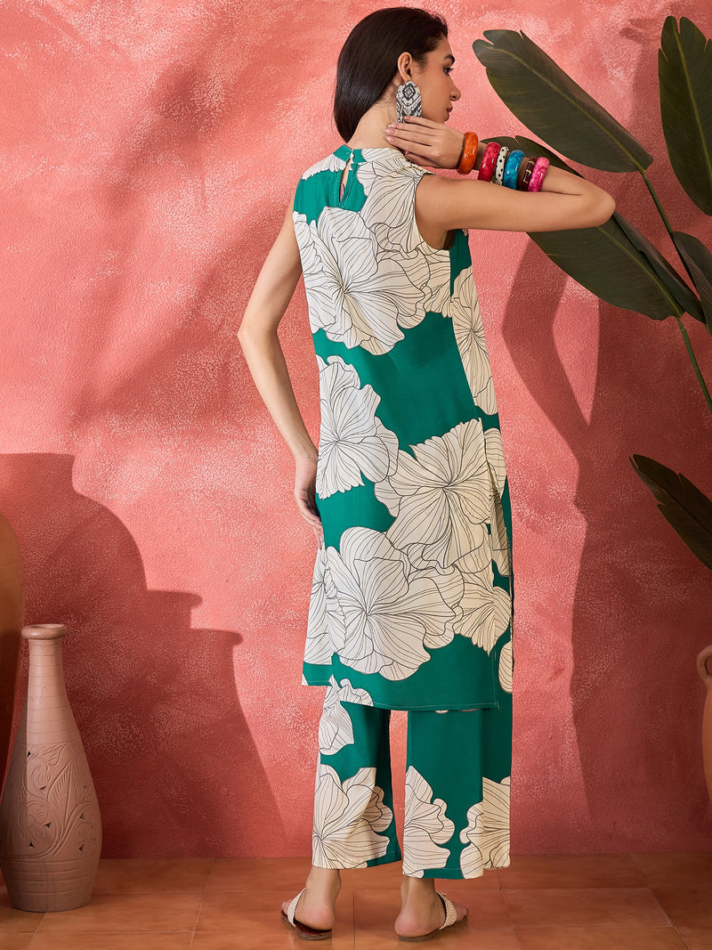 Floral Printed Straight Kurta With Trousers