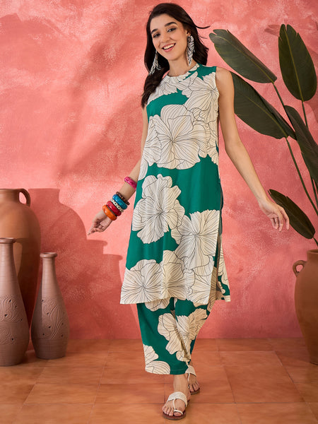 Floral Printed Straight Kurta With Trousers