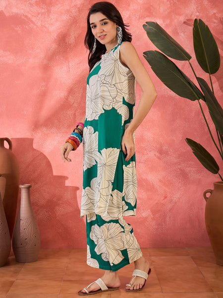 Floral Printed Straight Kurta With Trousers