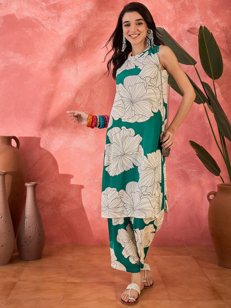 Floral Printed Straight Kurta With Trousers