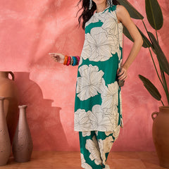 Floral Printed Straight Kurta With Trousers