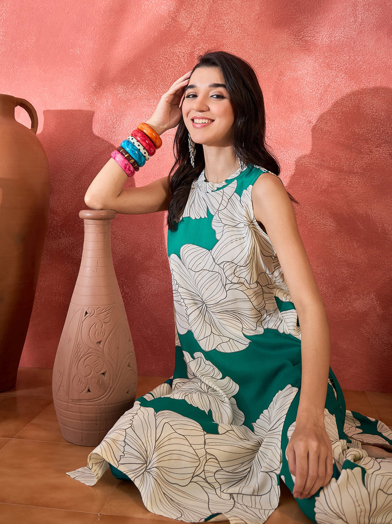 Floral Printed Straight Kurta With Trousers