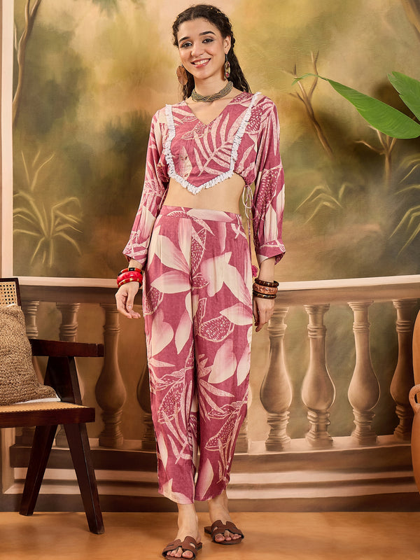 Floral Printed Top With Trouser Co-Ords Set