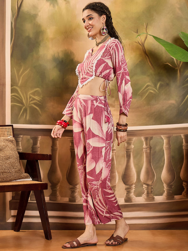 Floral Printed Top With Trouser Co-Ords Set