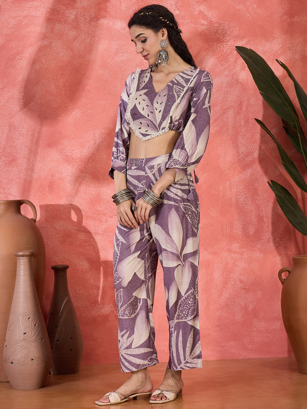 Floral Printed Top With Trouser Co-Ords Set