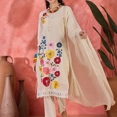 Floral Embroidered Pure Cotton Straight Kurta With Trouser & Dupatta