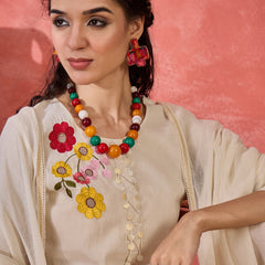 Floral Embroidered Pure Cotton Straight Kurta With Trouser & Dupatta