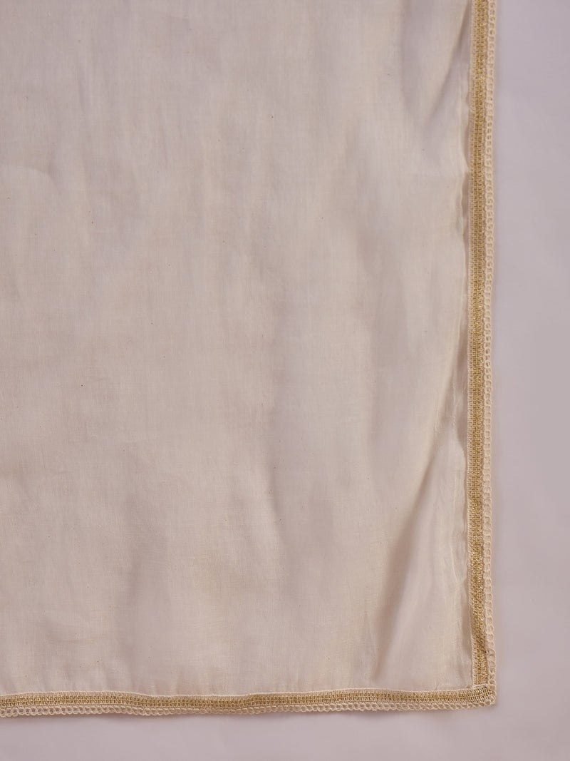 Floral Embroidered Pure Cotton Straight Kurta With Trouser & Dupatta