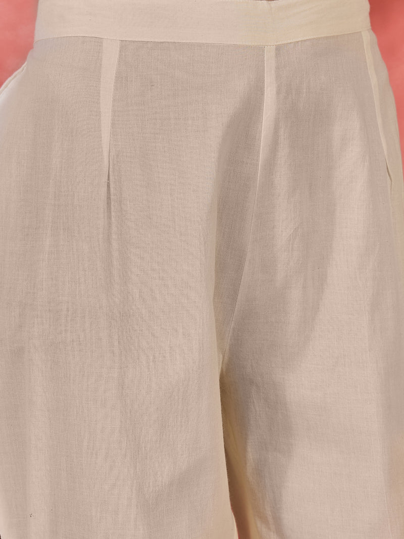Pure Cotton Shoulder Straps Straight Kurta With Trousers & Dupatta