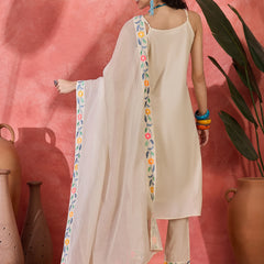 Pure Cotton Shoulder Straps Straight Kurta With Trousers & Dupatta