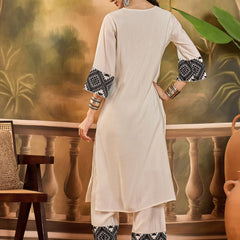 White Embroidered  Kaftan With Pant Kurta Set