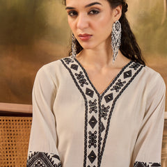 White Embroidered  Kaftan With Pant Kurta Set