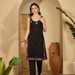 Pure Cotton Sholder Strap Straight Kurta With Pant & Dupatta Kurta Set