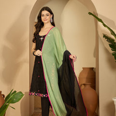 Pure Cotton Sholder Strap Straight Kurta With Pant & Dupatta Kurta Set