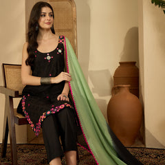 Pure Cotton Sholder Strap Straight Kurta With Pant & Dupatta Kurta Set