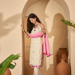 Pure Cotton Sholder Strap Straight Kurta With Pant & Dupatta Kurta Set