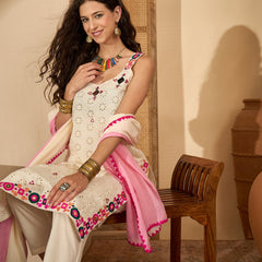 Pure Cotton Sholder Strap Straight Kurta With Pant & Dupatta Kurta Set