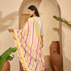 Off White Pure Cotton Embroidered Kurta with Trouser & Dupatta Kurta Set